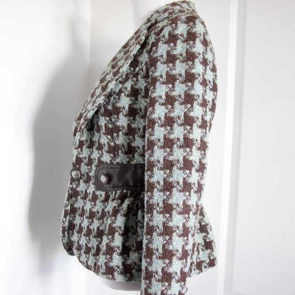 Vintage LOUIS VERDAD Women Check blazer jacket Leather Accent Small - Picture 5 of 6